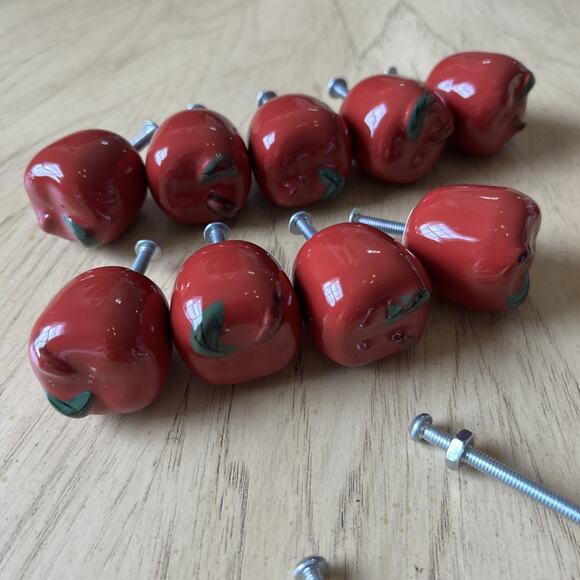 14 Cabinet Maroon Red Apple Fruit Ceramic Drawer Knob 1 Or 2 Inches Country NWT - Picture 6 of 8